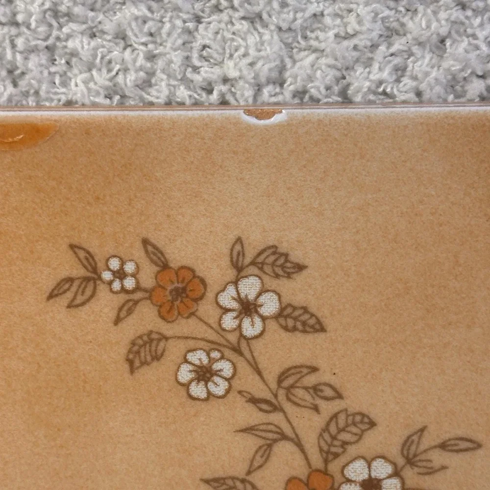 Vintage Tile 6x6‎ Beige with Orange and White Flowers Made in Italy
